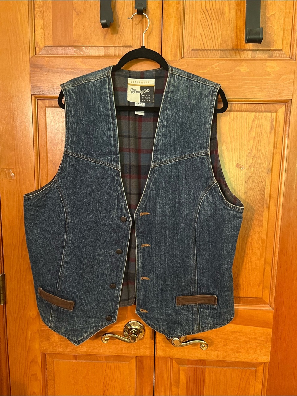 Wrangler Dark Blue Denim Vest with Plaid Lining